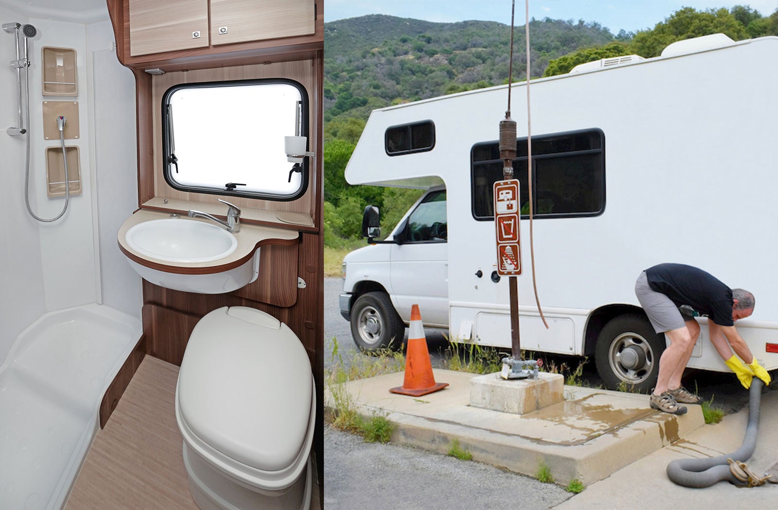 Portable RV/camper toilet and holding tank setup in Bentonville, Arkansas