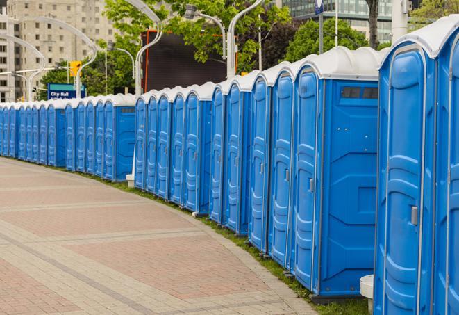Seasonal porta potty units set up at a Bentonville, Arkansas venue